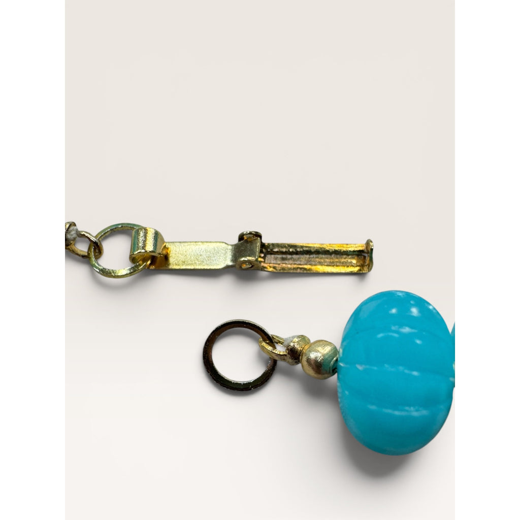 1950s Turquoise Molded Acrylic Plastic Beaded Necklace 28" Mid Century Vintage