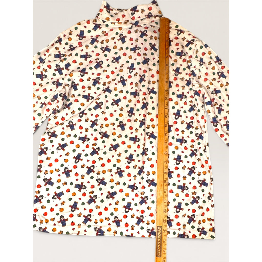 Basic Editions Kmart Womens M Turtleneck White Scarecrow Pumpkin Fall Halloween