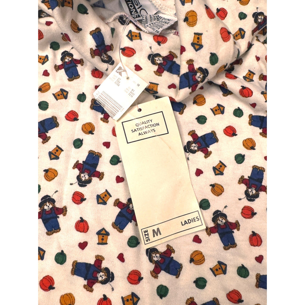Basic Editions Kmart Womens M Turtleneck White Scarecrow Pumpkin Fall Halloween