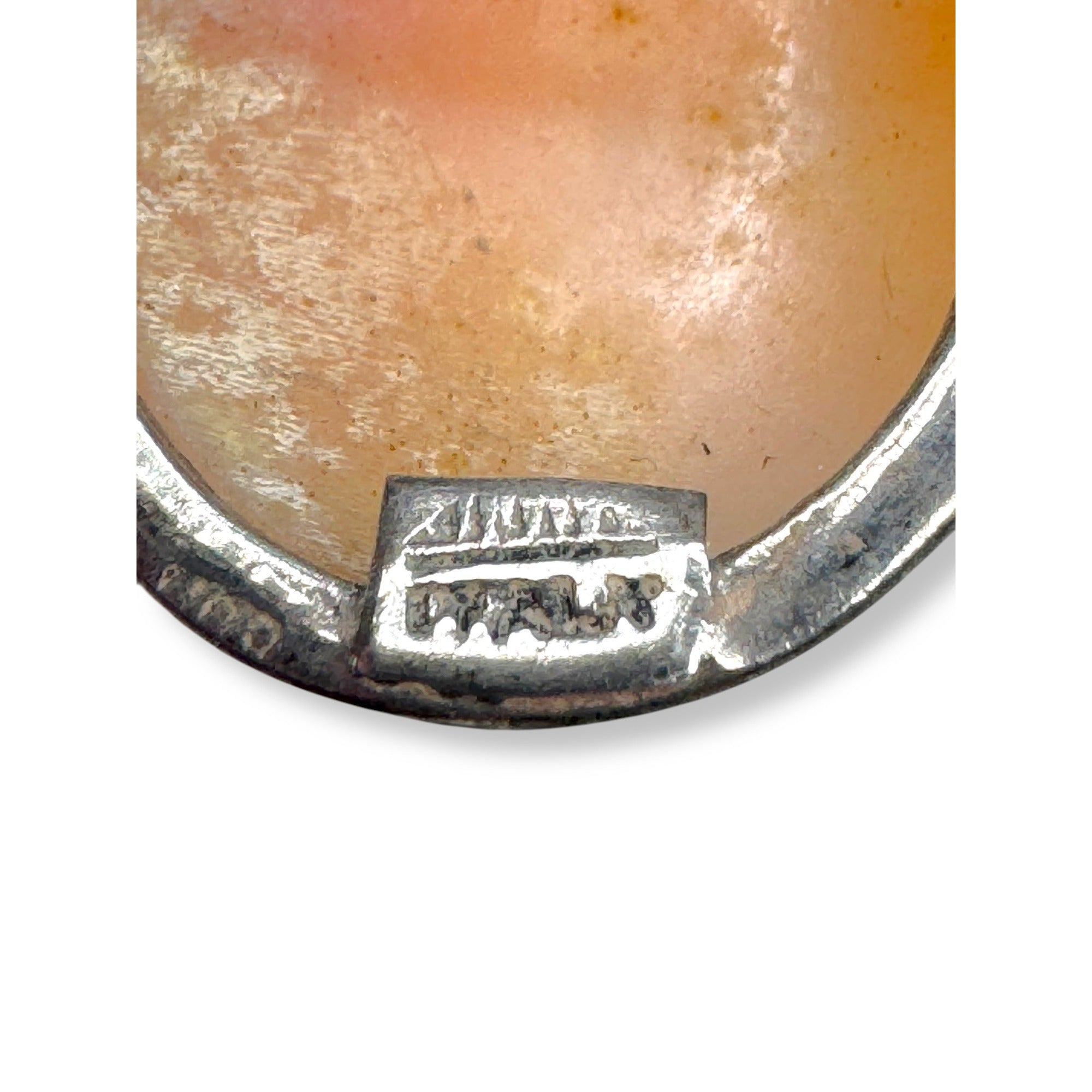 Vintage Italian Shell Cameo Brooch Pendant Sterling Silver 9K Gold Accent