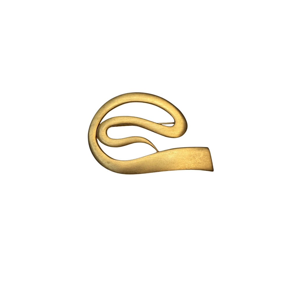 M Jent Gold Tone Modernist Abstract Swirl Brooch 1980s Vintage