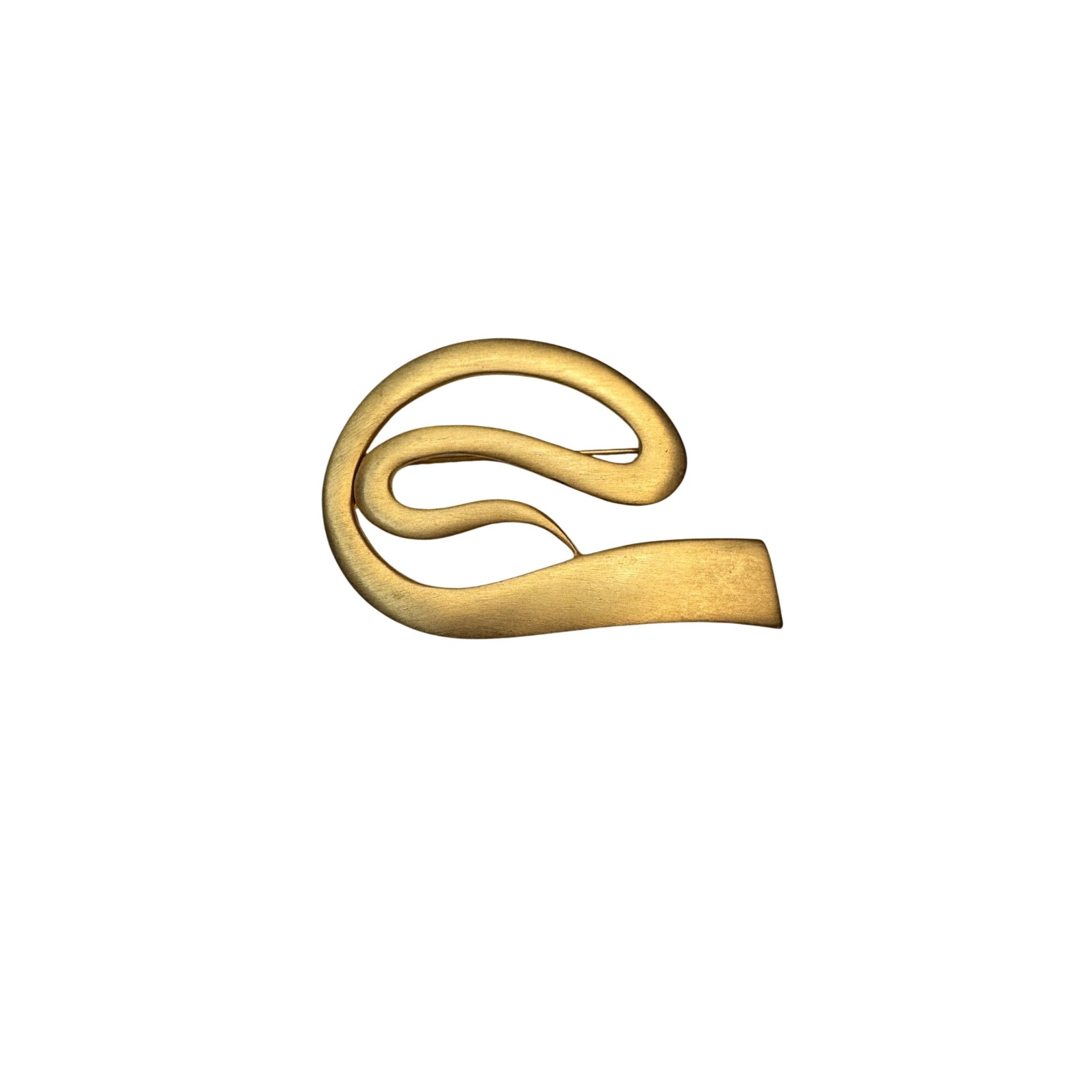 M Jent Gold Tone Modernist Abstract Swirl Brooch 1980s Vintage