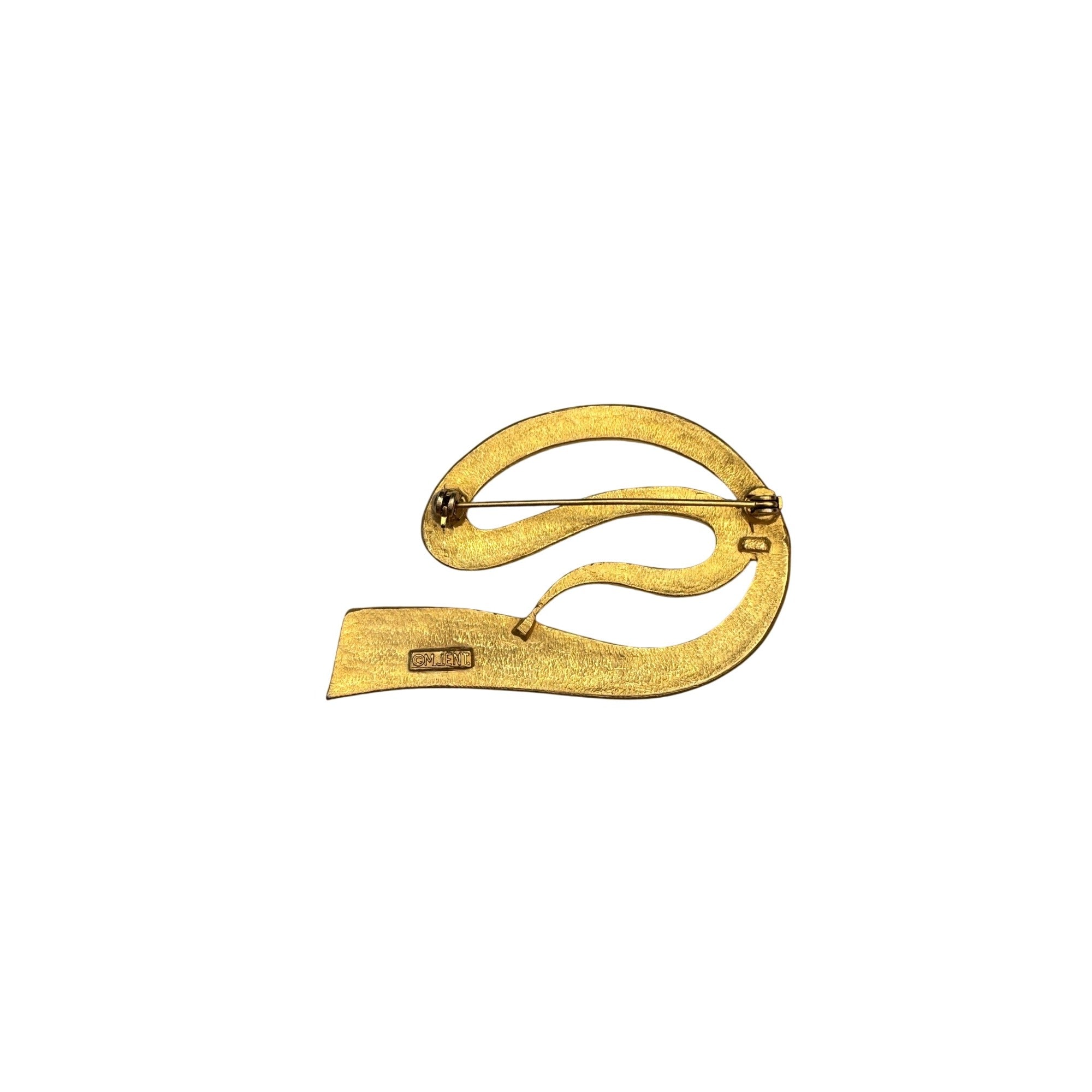 M Jent Gold Tone Modernist Abstract Swirl Brooch 1980s Vintage