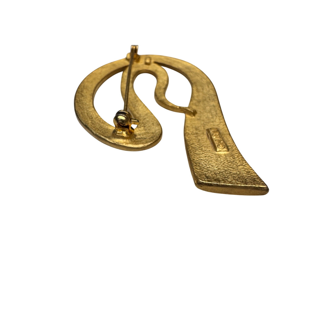 M Jent Gold Tone Modernist Abstract Swirl Brooch 1980s Vintage