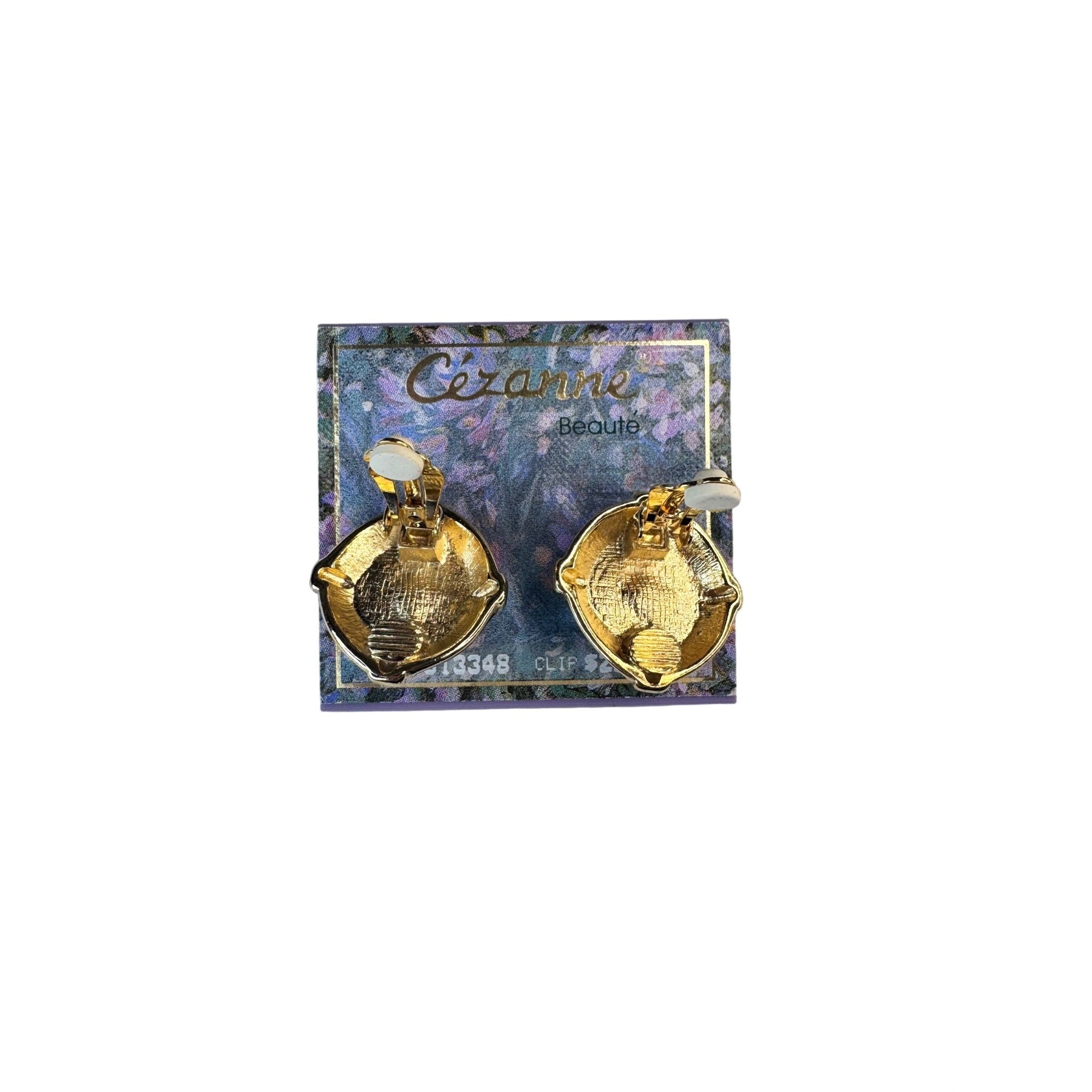 Cezanne Beaute Clip On Earrings Black Gold Faux Pearl 1990s Vintage