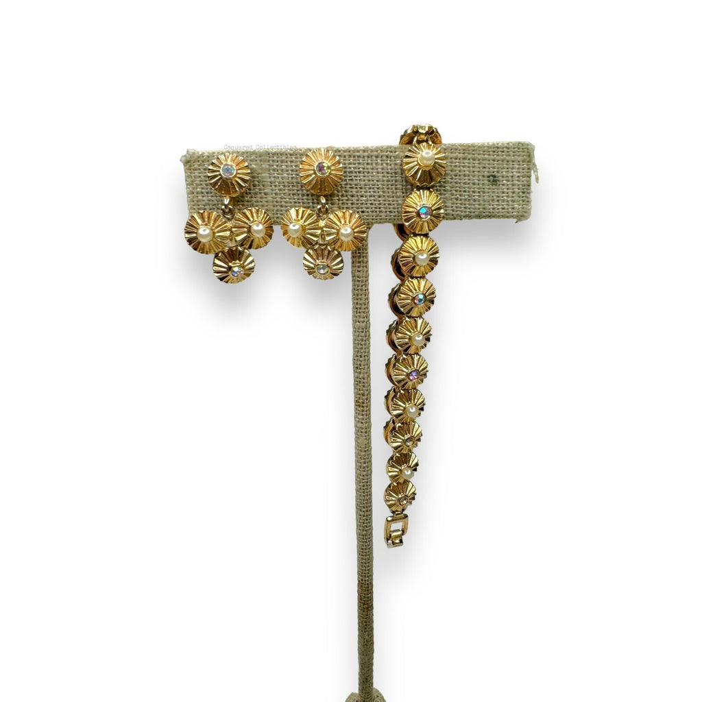 Crown Trifari Alfred Philippe AB Crystal Faux Pearl Earring Bracelet Set