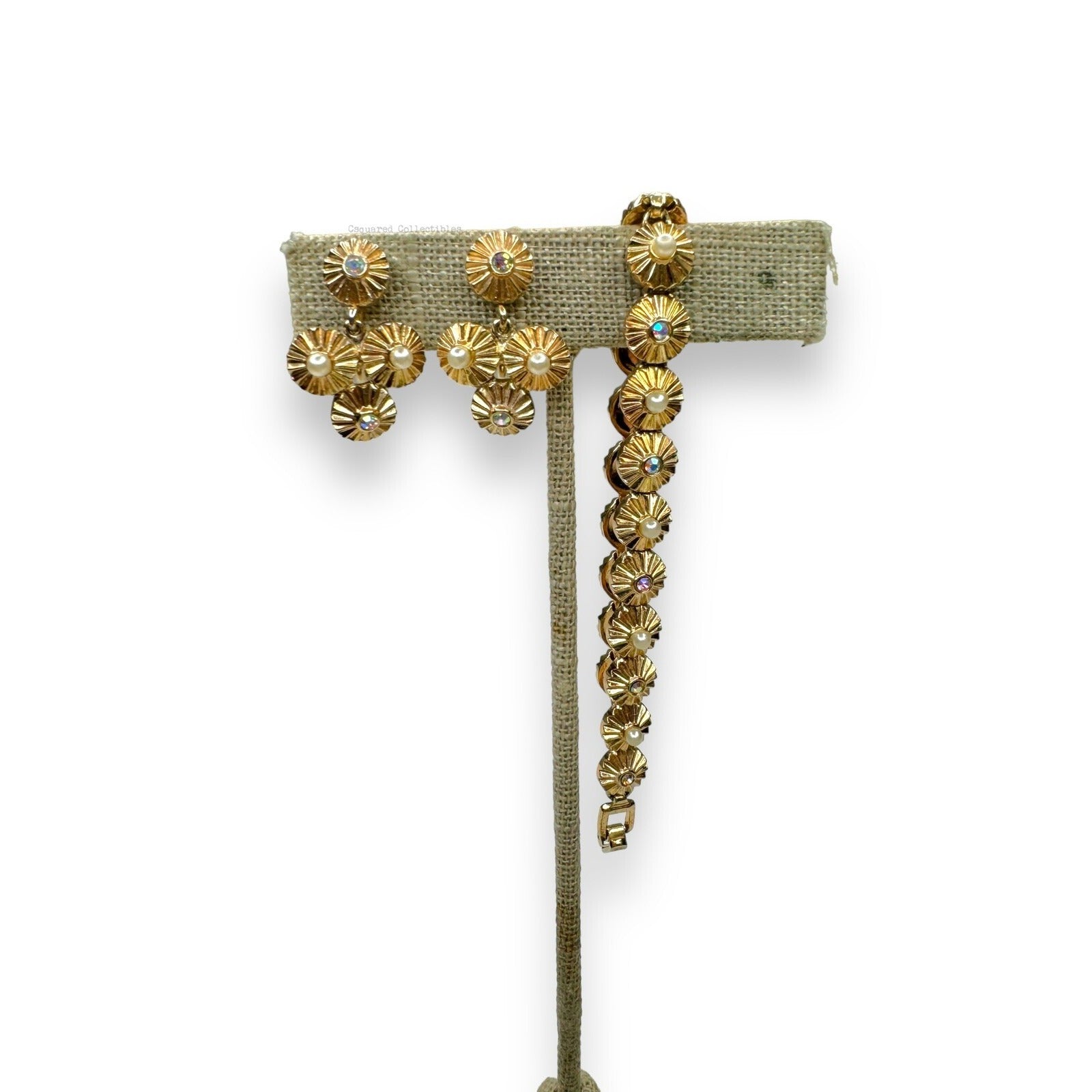 Crown Trifari Alfred Philippe AB Crystal Faux Pearl Earring Bracelet Set