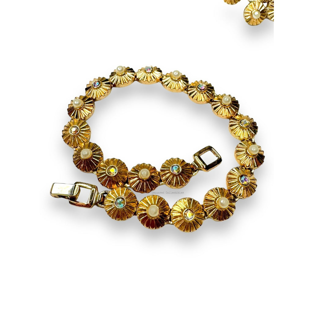 Crown Trifari Alfred Philippe AB Crystal Faux Pearl Earring Bracelet Set