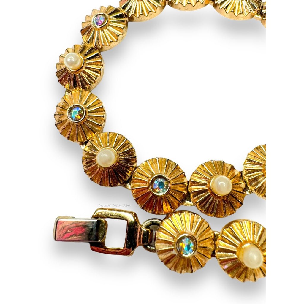 Crown Trifari Alfred Philippe AB Crystal Faux Pearl Earring Bracelet Set
