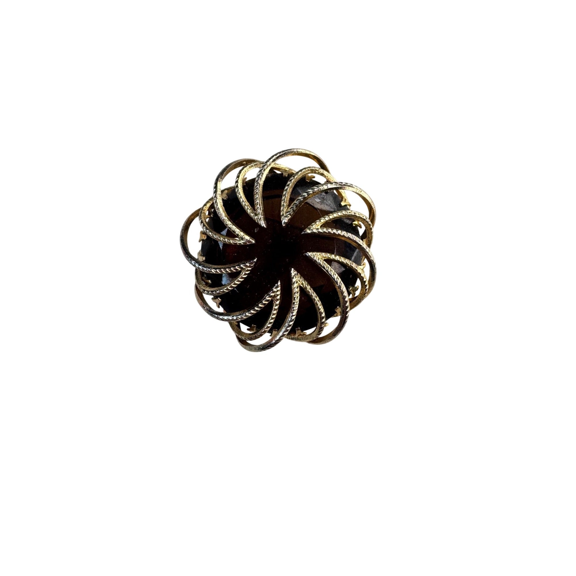 Marvella Topaz Brown Molded Glass Swirl Brooch 1.57” Vintage