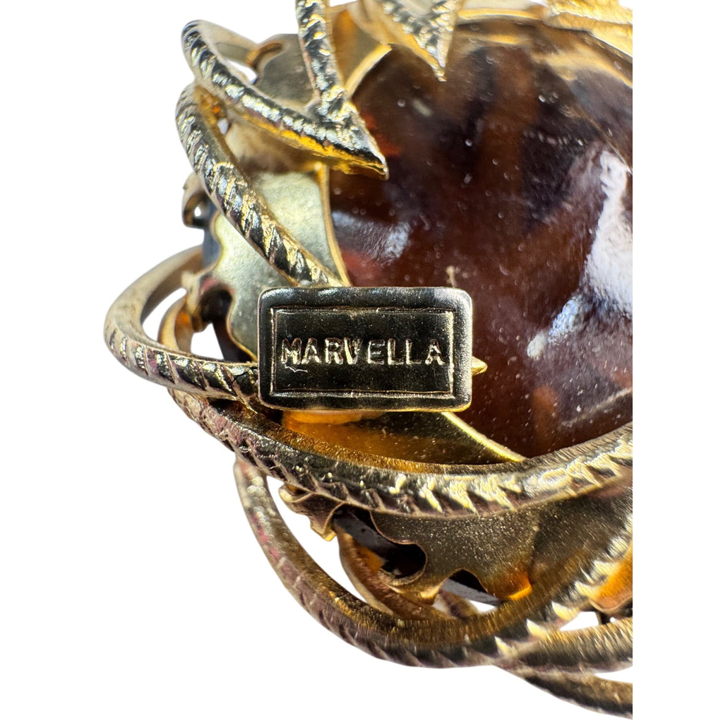 Marvella Topaz Brown Molded Glass Swirl Brooch 1.57” Vintage