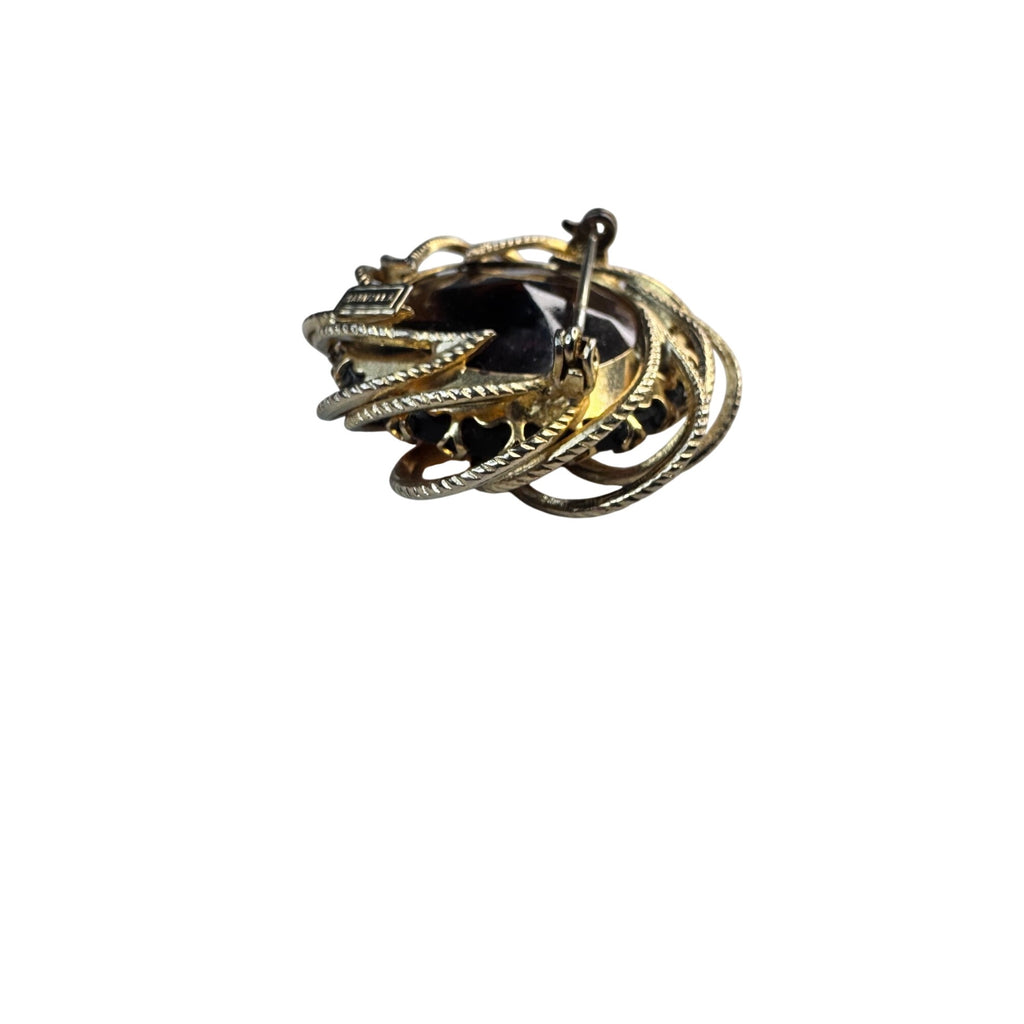 Marvella Topaz Brown Molded Glass Swirl Brooch 1.57” Vintage