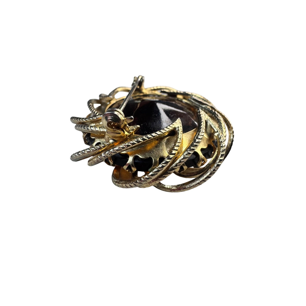 Marvella Topaz Brown Molded Glass Swirl Brooch 1.57” Vintage