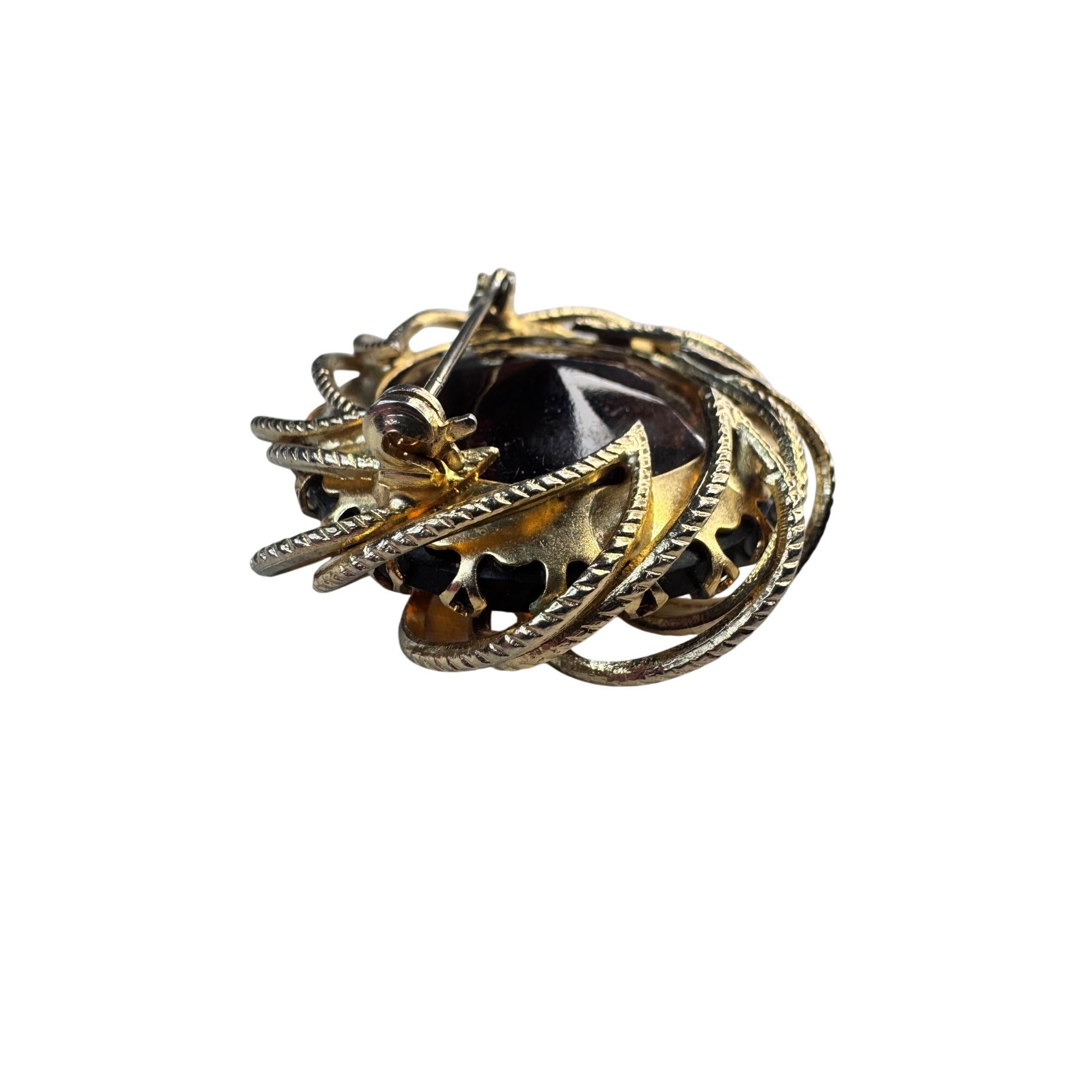 Marvella Topaz Brown Molded Glass Swirl Brooch 1.57” Vintage