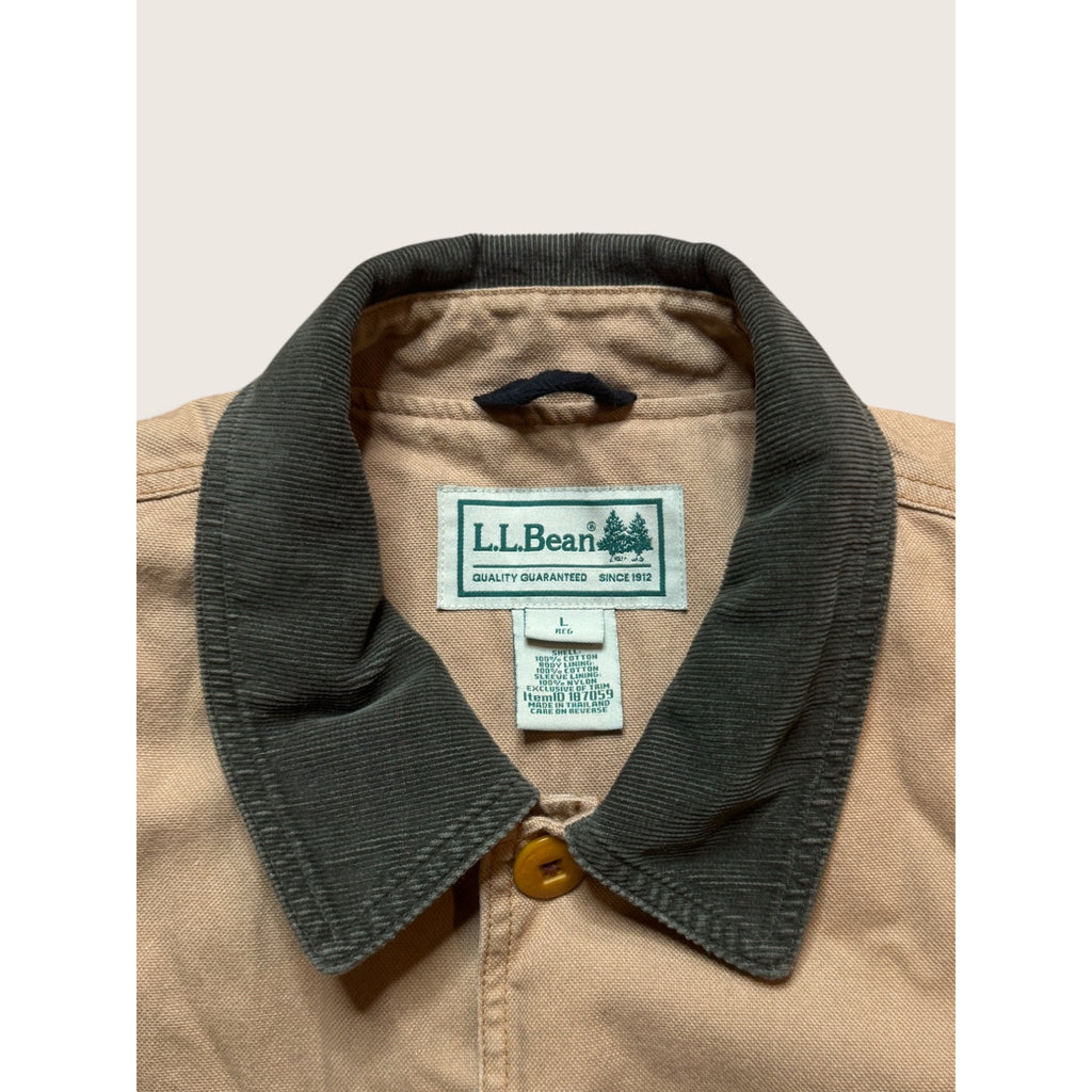 L.L. Bean Mens Large Original Field Coat Khaki Canvas Flannel Lined Vintage 90s