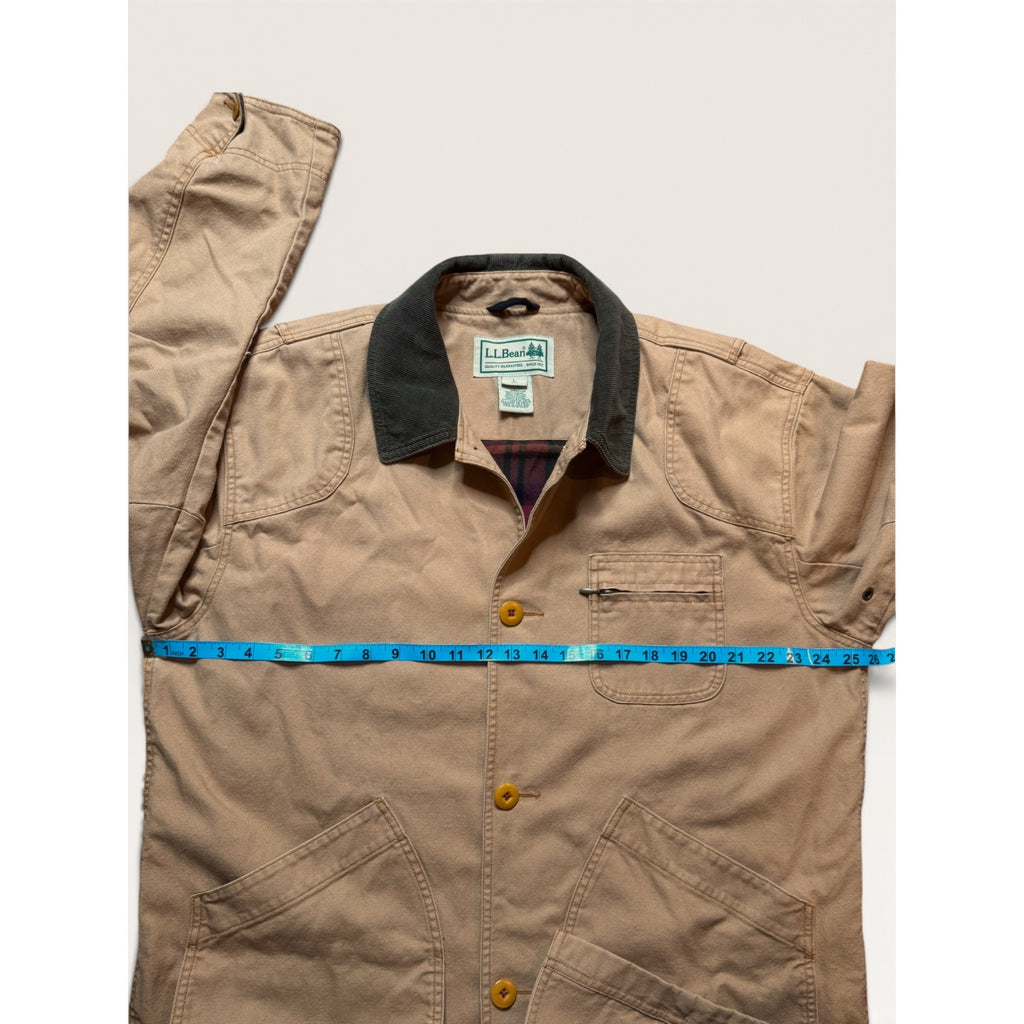 L.L. Bean Mens Large Original Field Coat Khaki Canvas Flannel Lined Vintage 90s