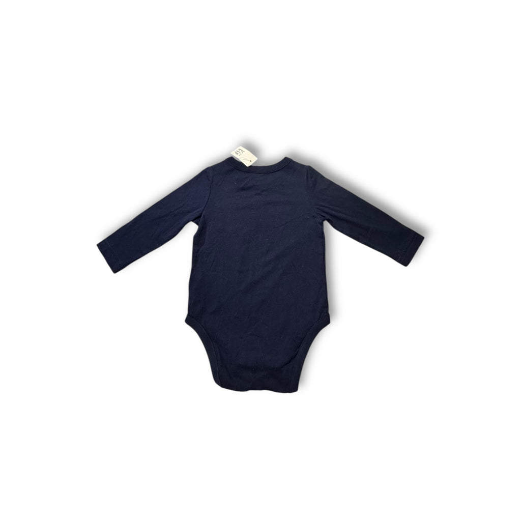 Baby Gap 12–18M Navy Long Sleeve Bodysuit Bear Pocket NWT Cotton