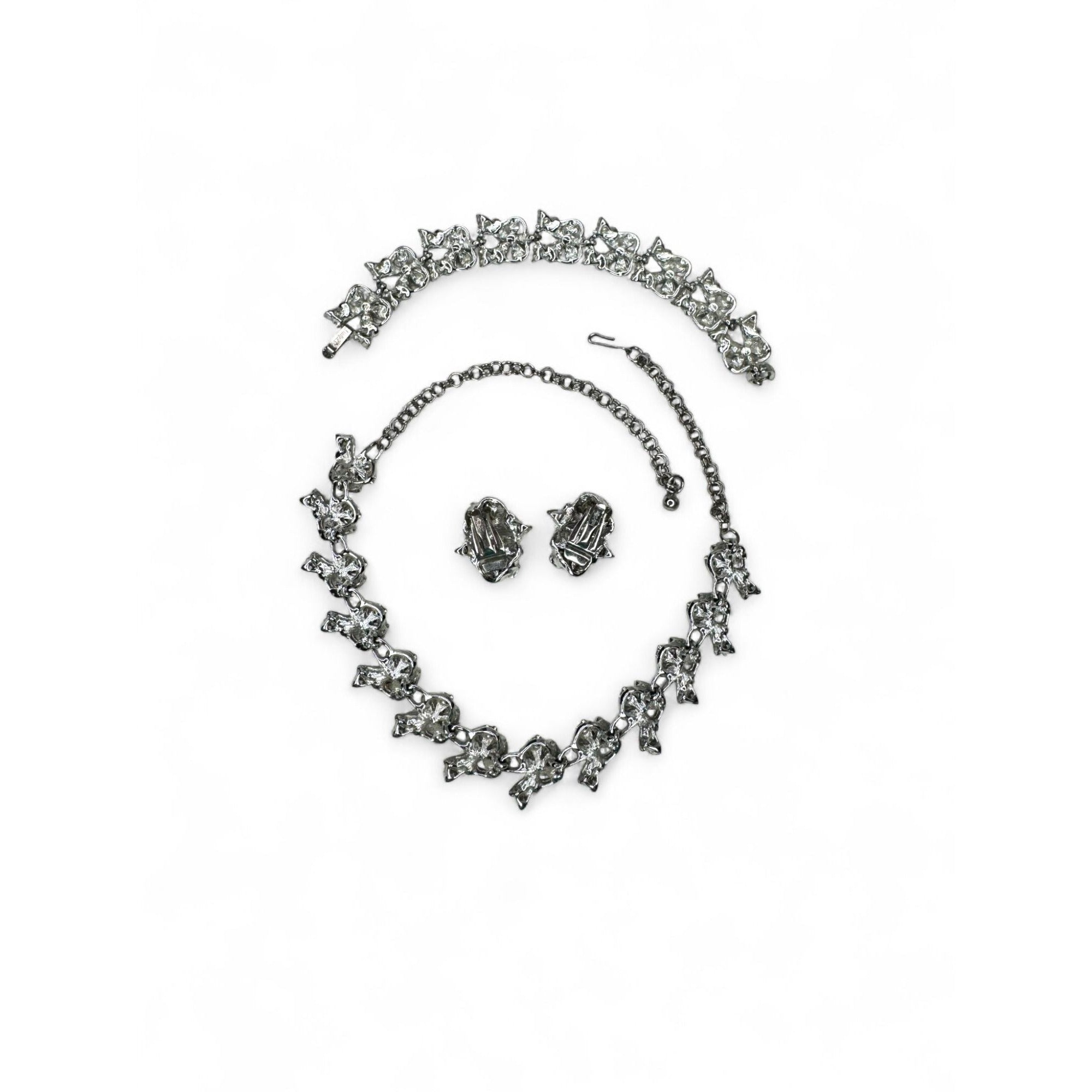 Judy Lee Vintage Floral Crystal Necklace Bracelet & Clip-On Earrings Set