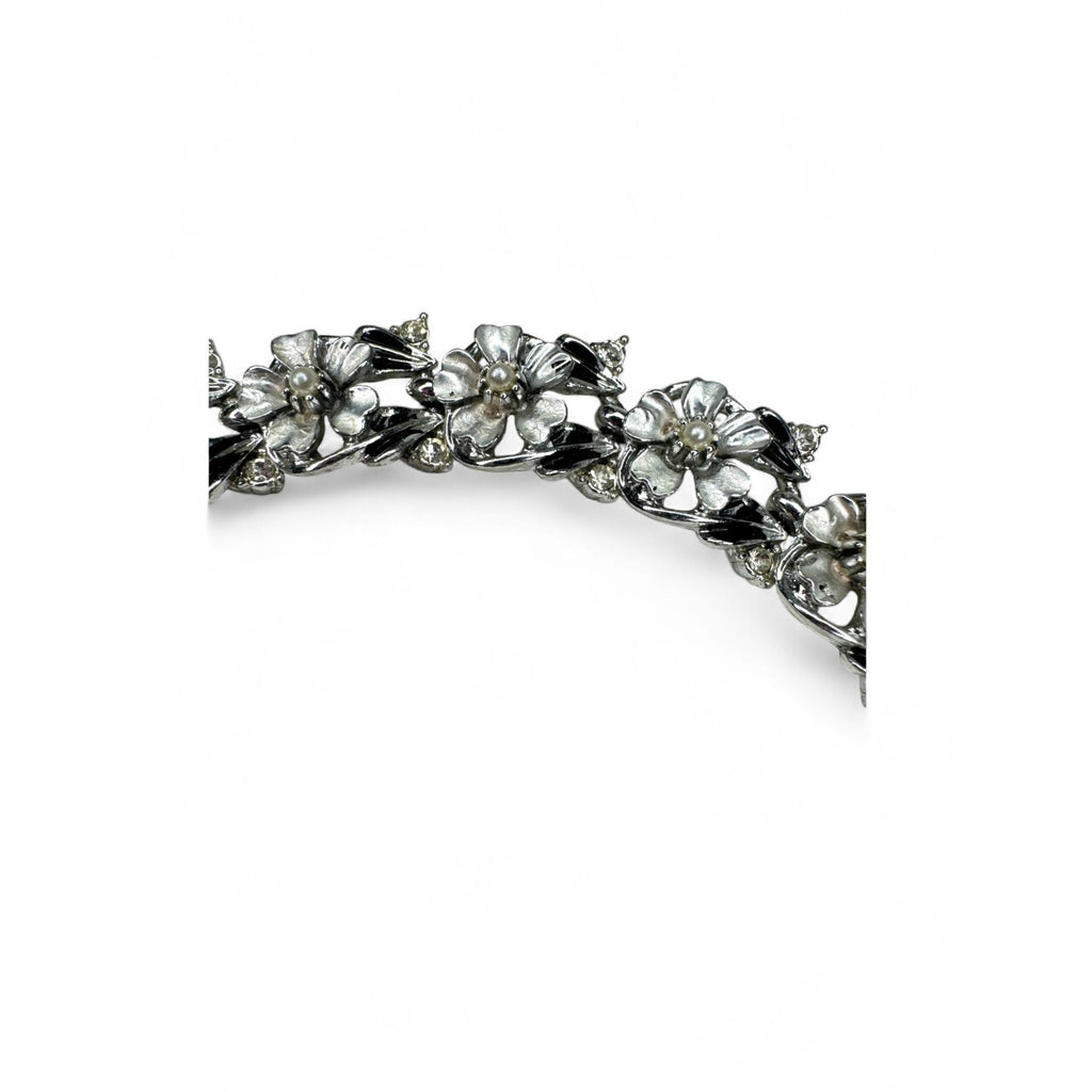 Judy Lee Vintage Floral Crystal Necklace Bracelet & Clip-On Earrings Set