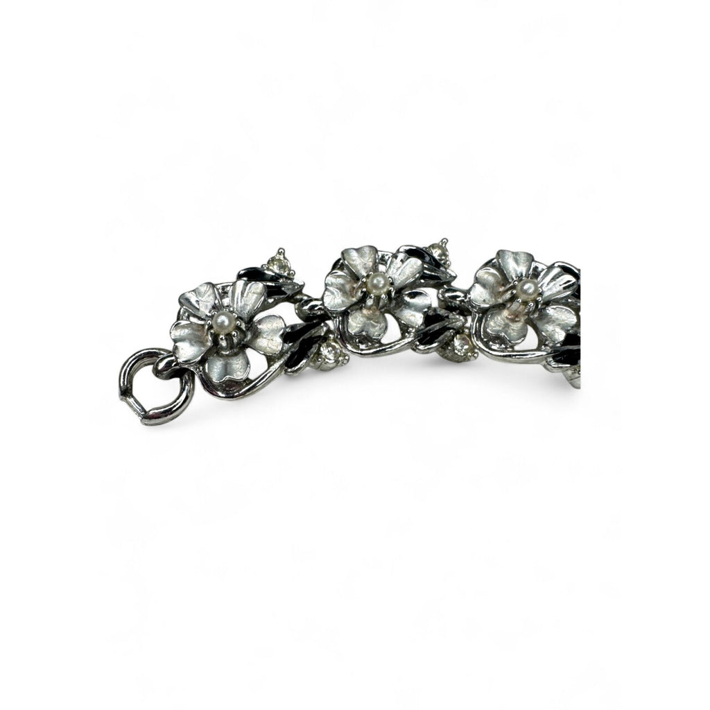 Judy Lee Vintage Floral Crystal Necklace Bracelet & Clip-On Earrings Set