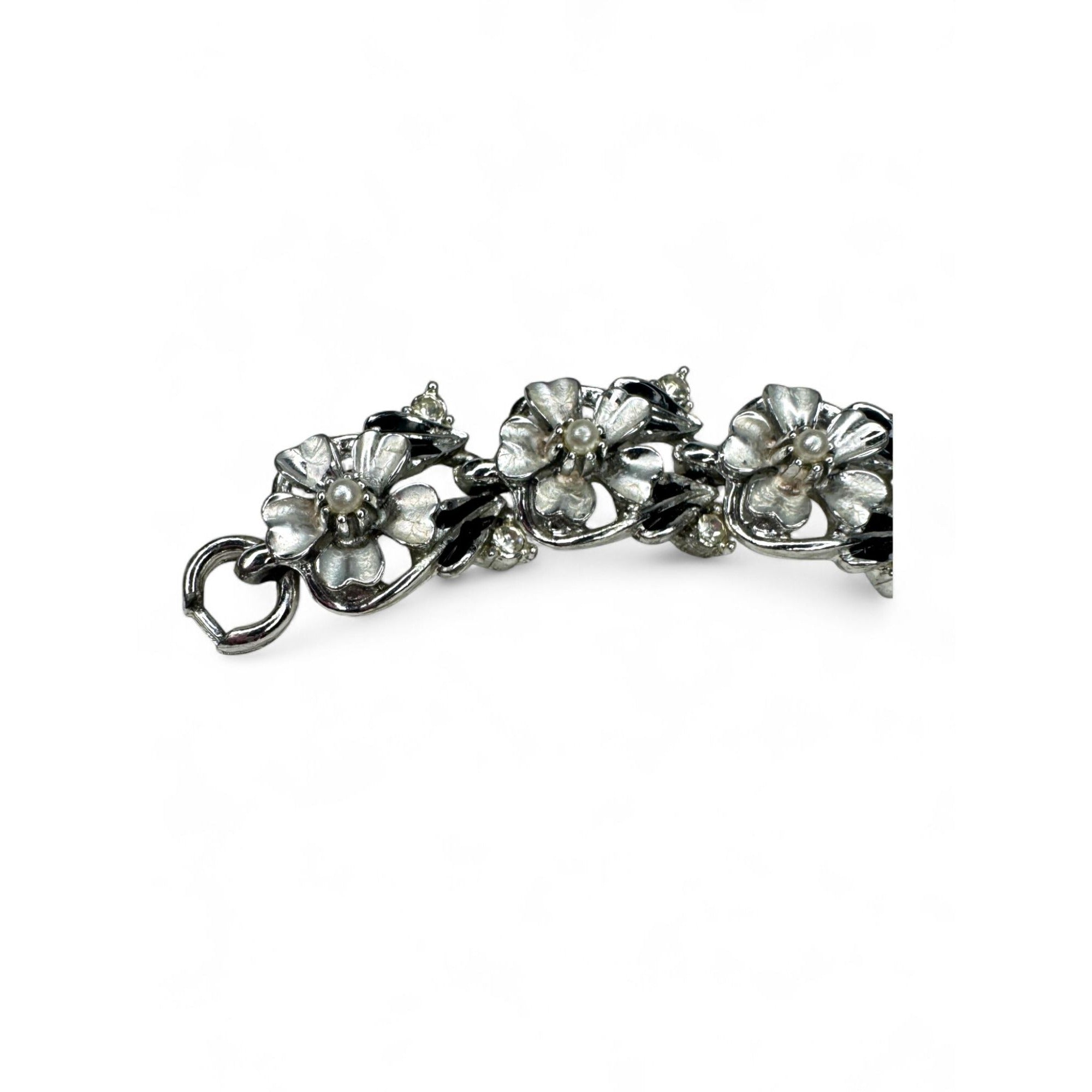 Judy Lee Vintage Floral Crystal Necklace Bracelet & Clip-On Earrings Set
