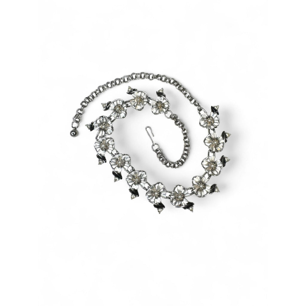 Judy Lee Vintage Floral Crystal Necklace Bracelet & Clip-On Earrings Set