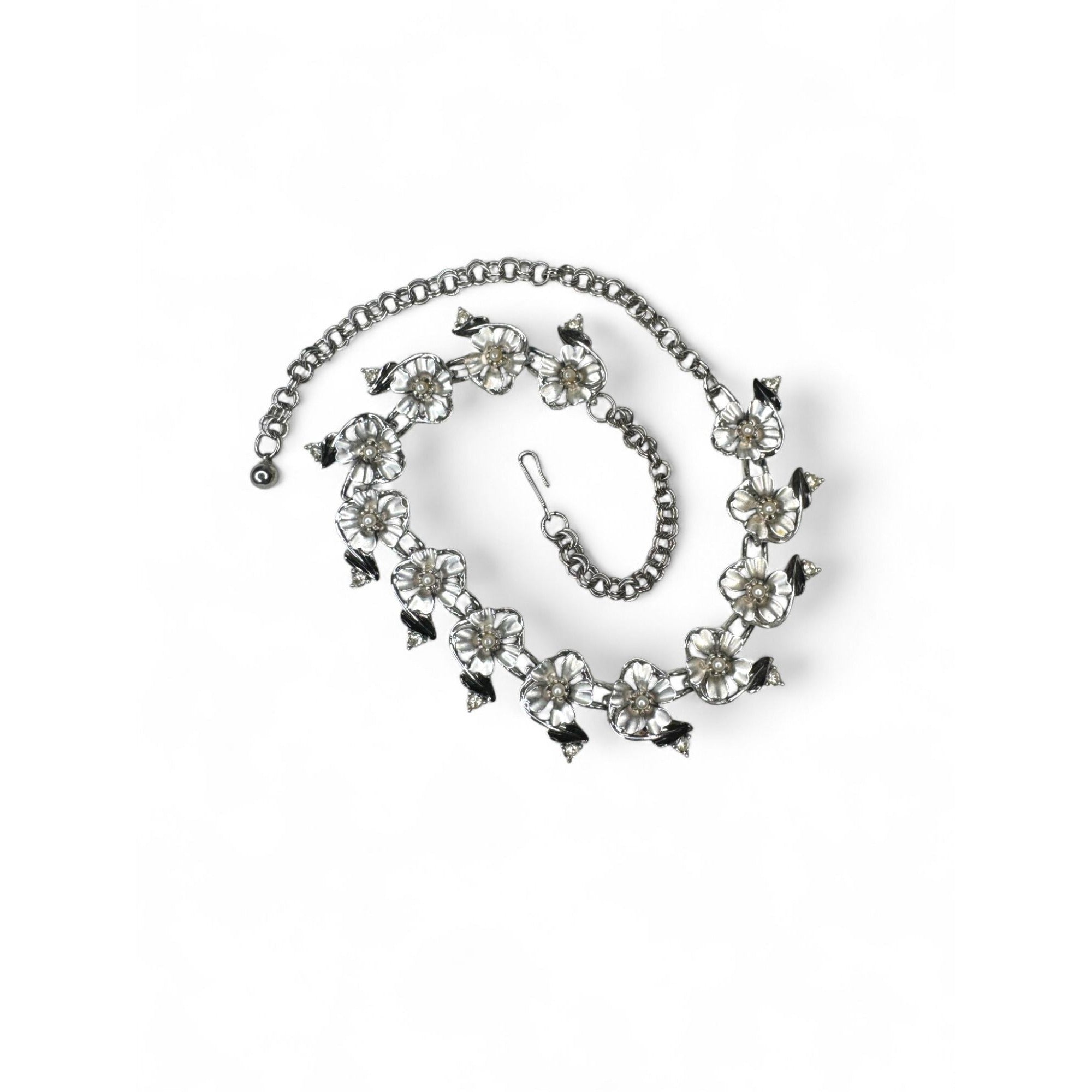 Judy Lee Vintage Floral Crystal Necklace Bracelet & Clip-On Earrings Set