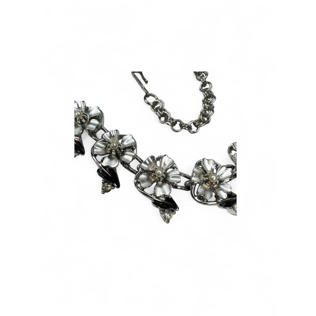 Judy Lee Vintage Floral Crystal Necklace Bracelet & Clip-On Earrings Set