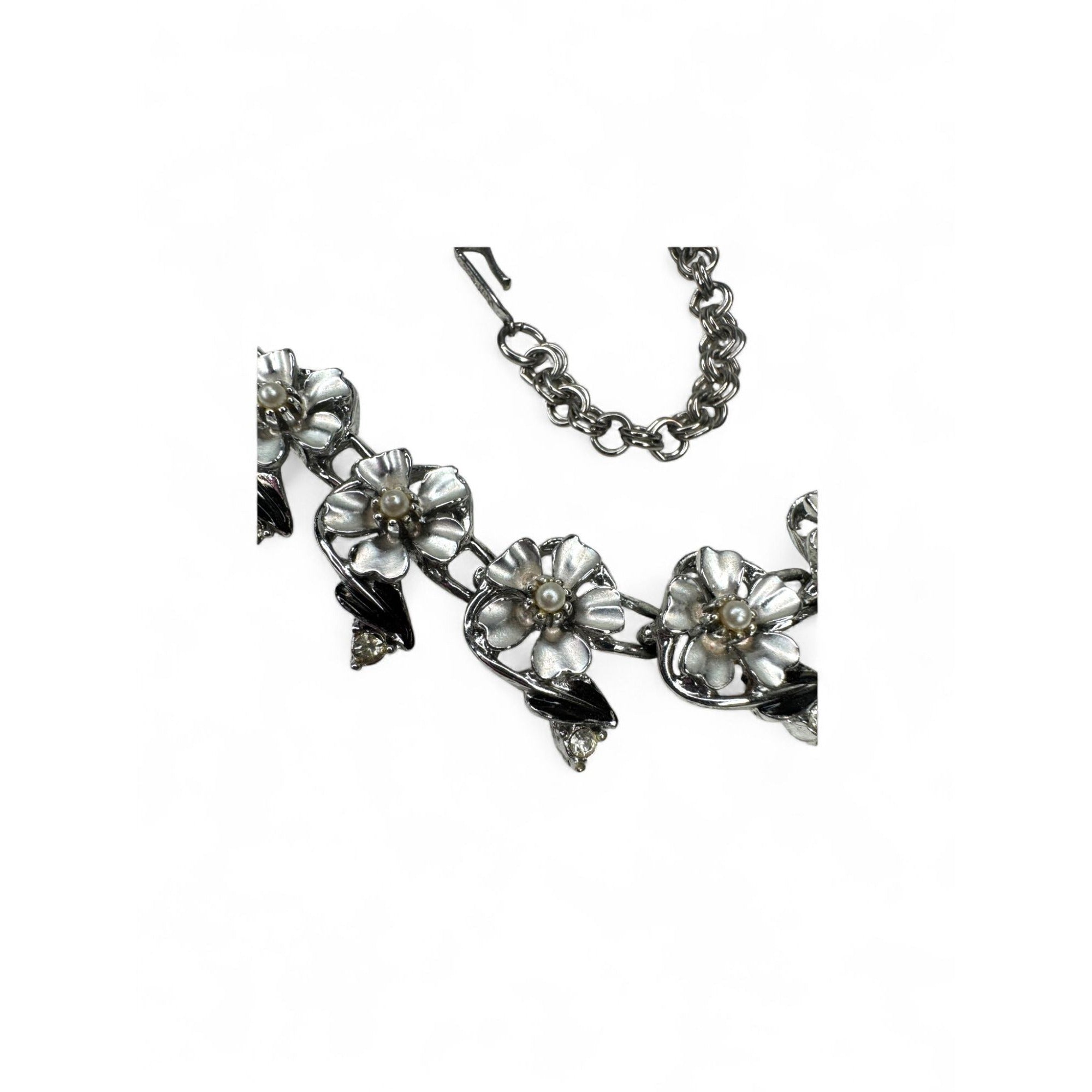 Judy Lee Vintage Floral Crystal Necklace Bracelet & Clip-On Earrings Set