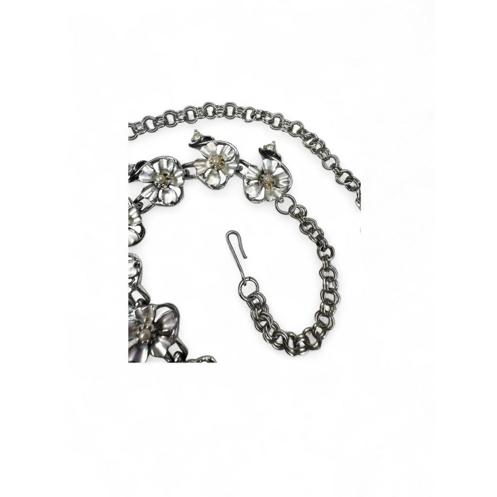 Judy Lee Vintage Floral Crystal Necklace Bracelet & Clip-On Earrings Set