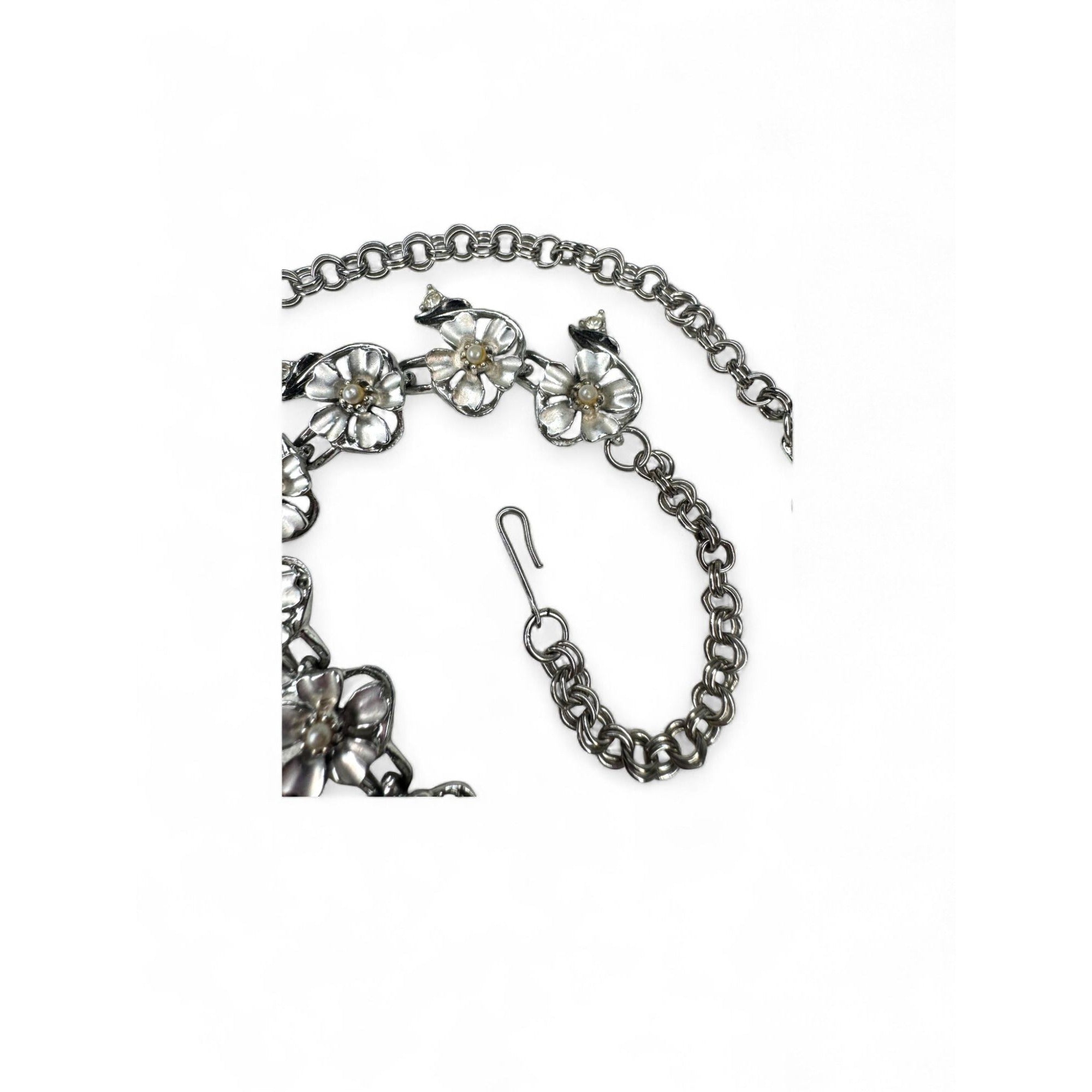 Judy Lee Vintage Floral Crystal Necklace Bracelet & Clip-On Earrings Set