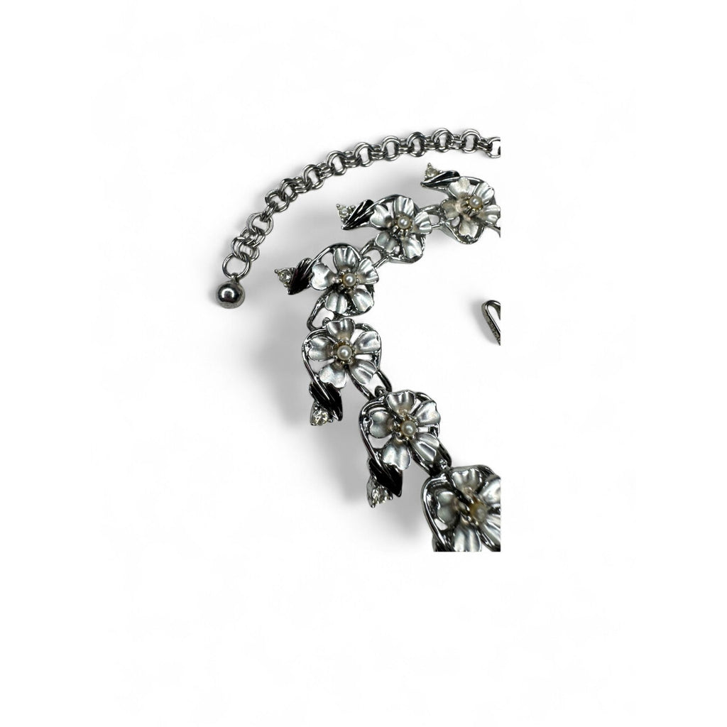 Judy Lee Vintage Floral Crystal Necklace Bracelet & Clip-On Earrings Set
