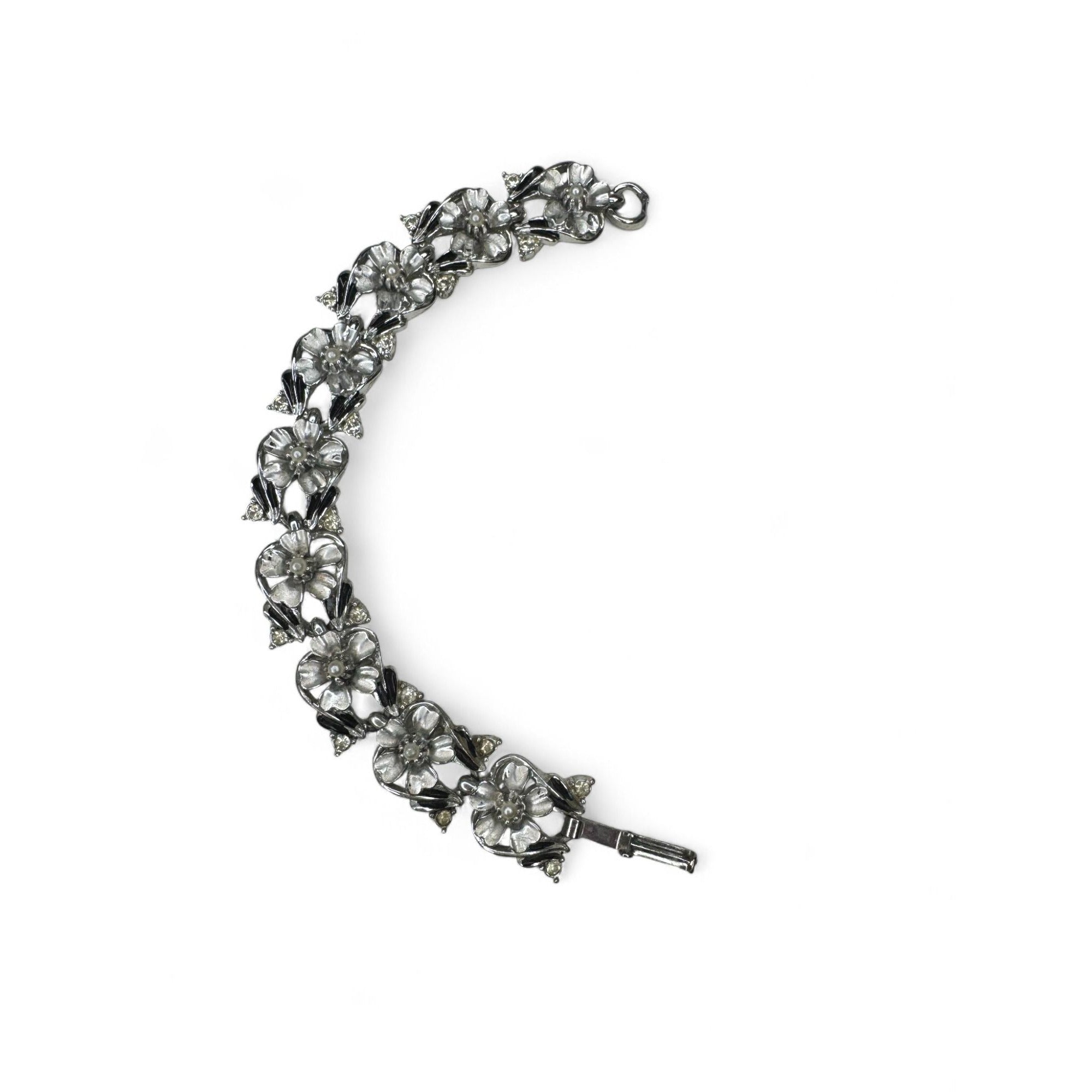 Judy Lee Vintage Floral Crystal Necklace Bracelet & Clip-On Earrings Set