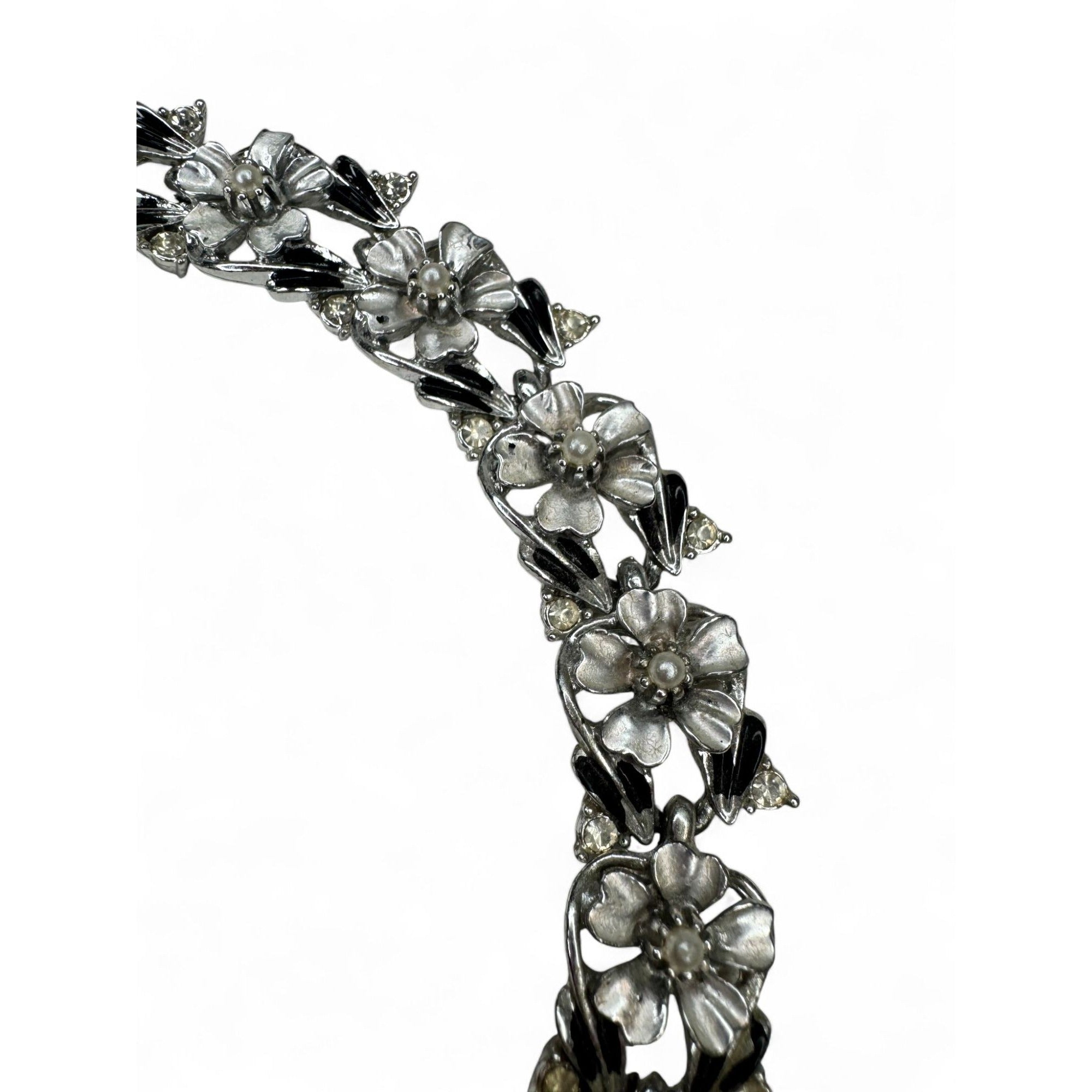 Judy Lee Vintage Floral Crystal Necklace Bracelet & Clip-On Earrings Set