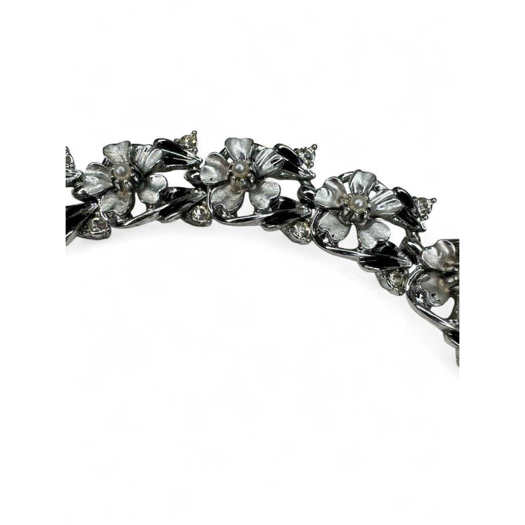 Judy Lee Vintage Floral Crystal Necklace Bracelet & Clip-On Earrings Set