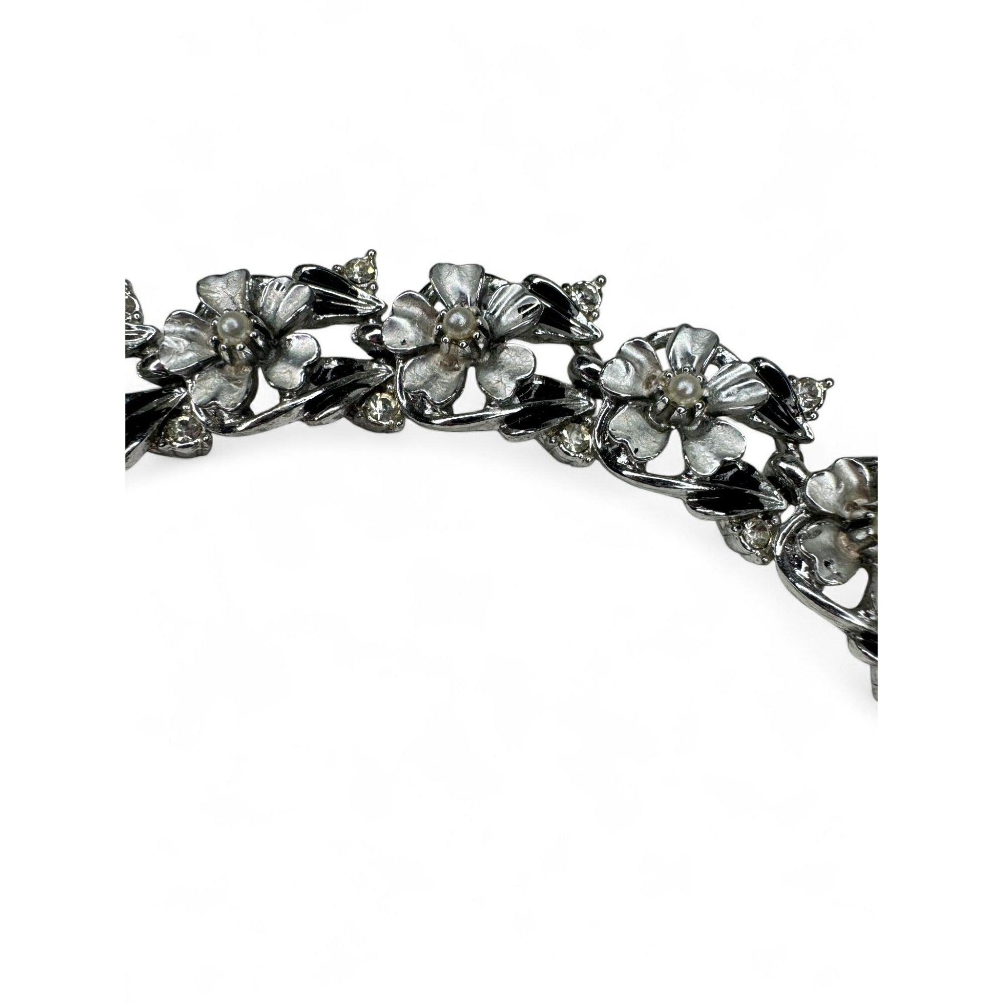 Judy Lee Vintage Floral Crystal Necklace Bracelet & Clip-On Earrings Set