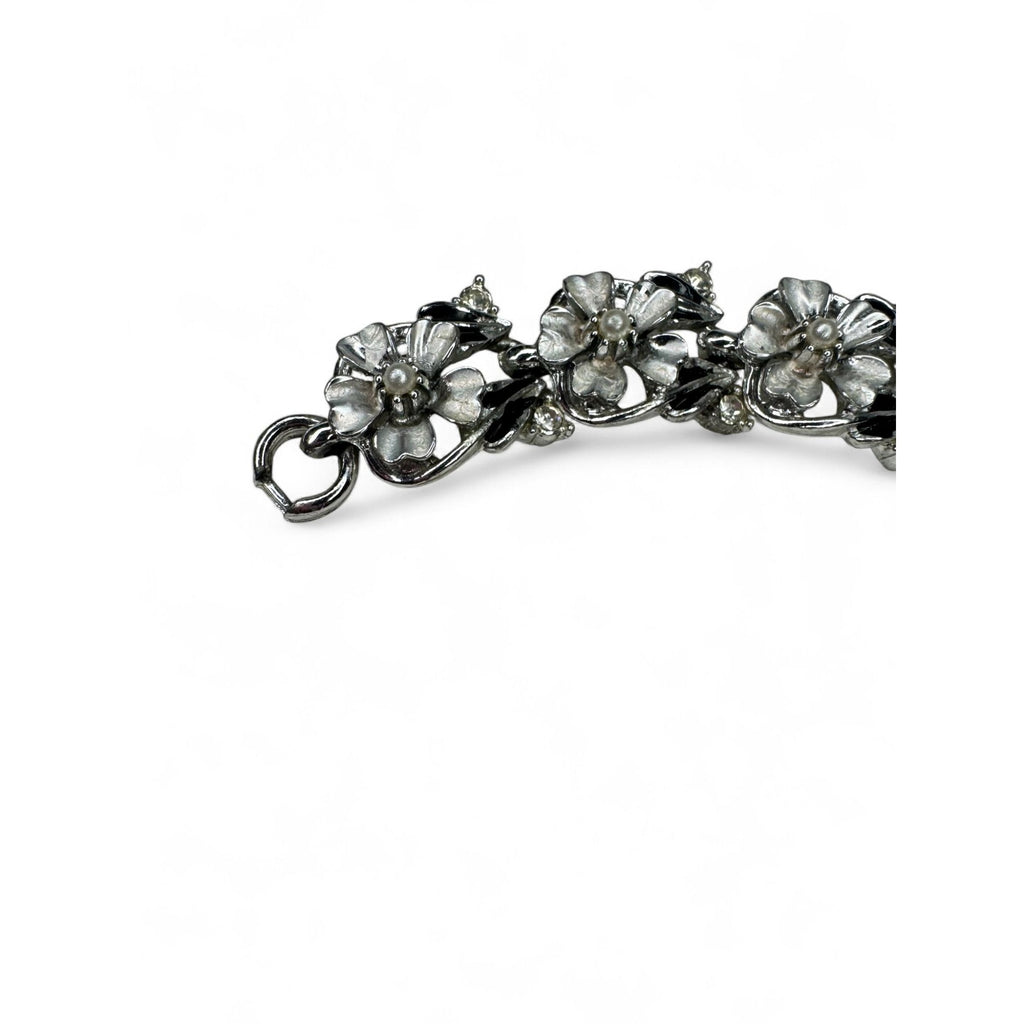 Judy Lee Vintage Floral Crystal Necklace Bracelet & Clip-On Earrings Set