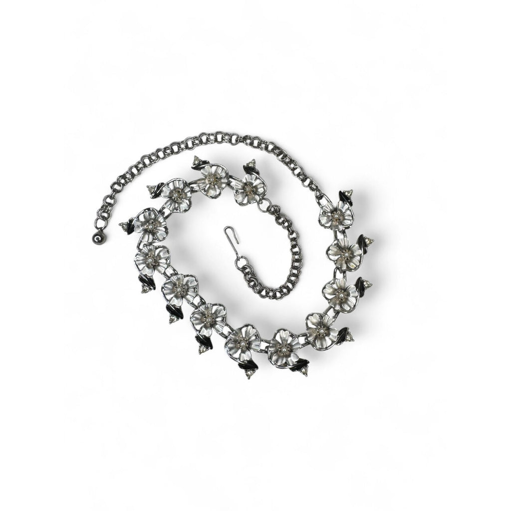 Judy Lee Vintage Floral Crystal Necklace Bracelet & Clip-On Earrings Set