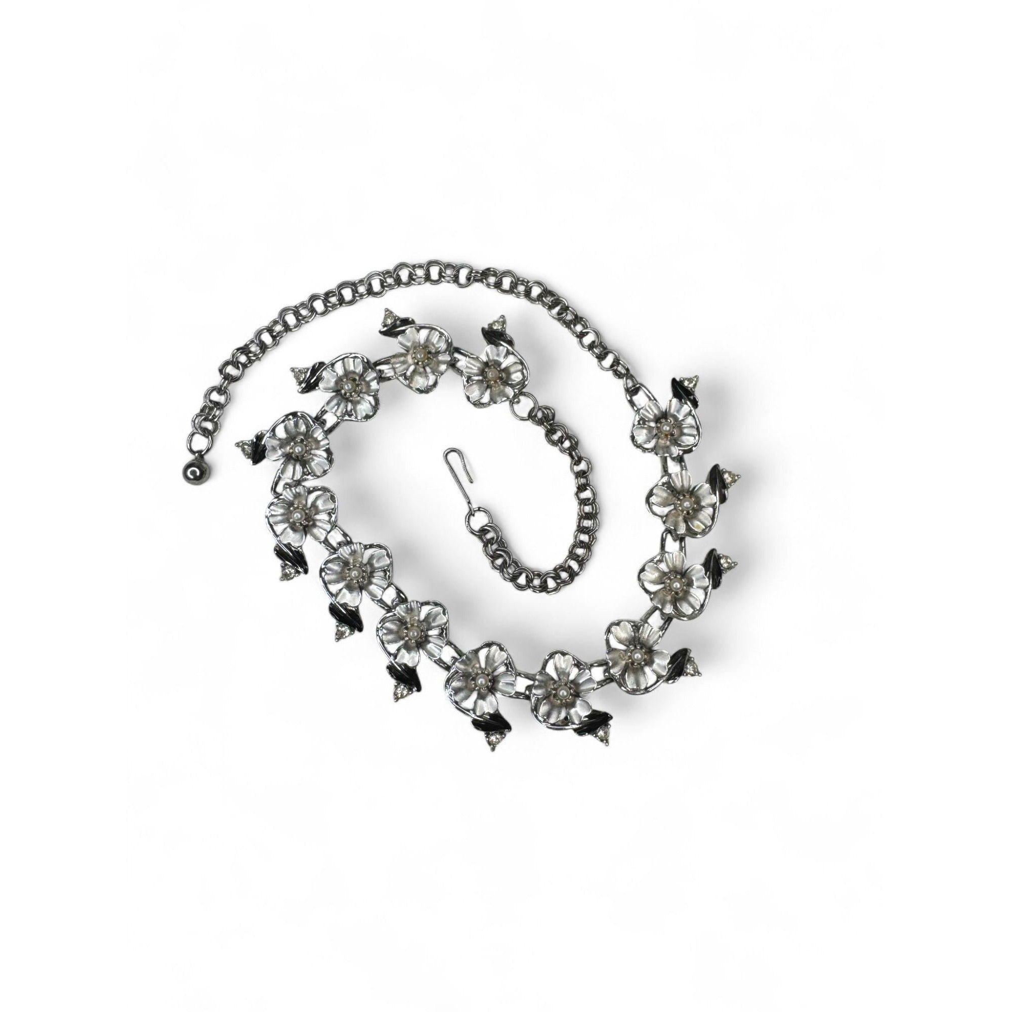 Judy Lee Vintage Floral Crystal Necklace Bracelet & Clip-On Earrings Set