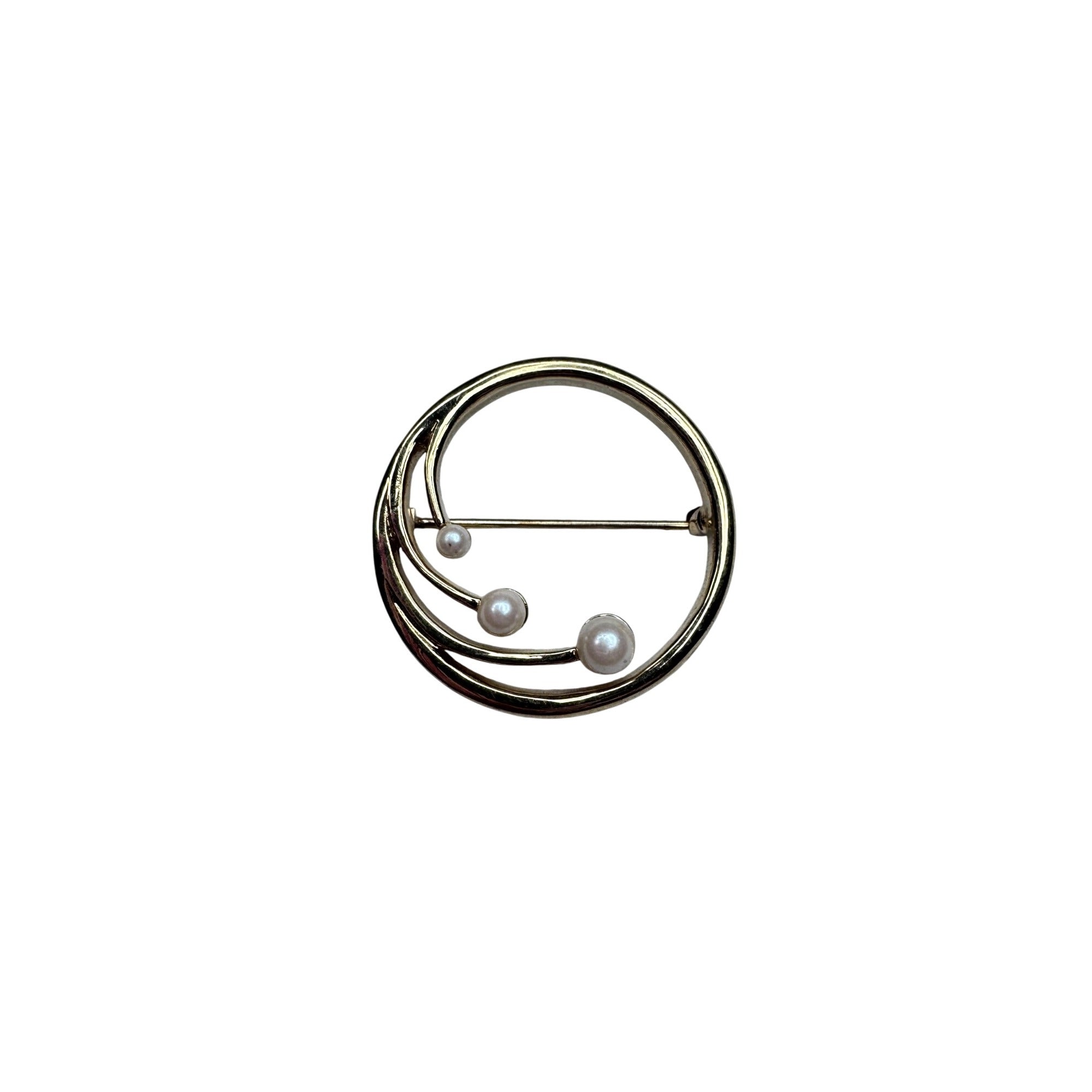 Monet Brooch Gold Faux Pearl Modernist Circle 1980s Vintage