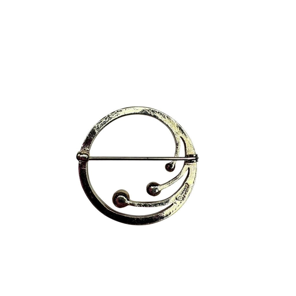 Monet Brooch Gold Faux Pearl Modernist Circle 1980s Vintage