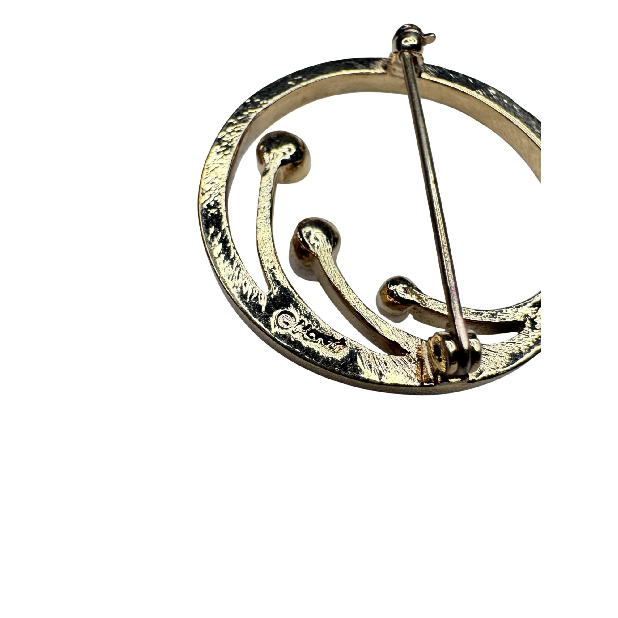 Monet Brooch Gold Faux Pearl Modernist Circle 1980s Vintage