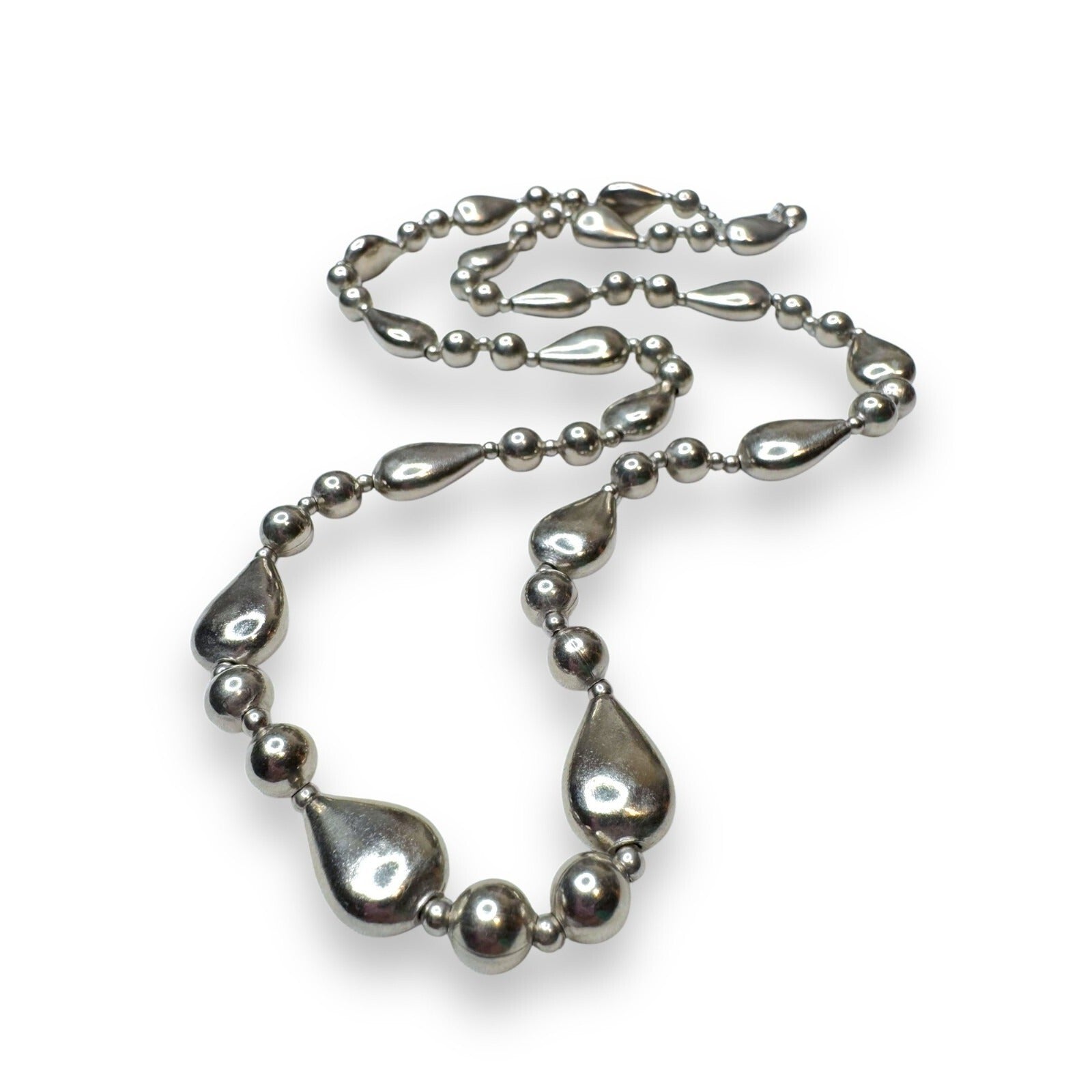 Vintage Carol Dauplaise Silver-Tone Teardrop Beaded Necklace 29"