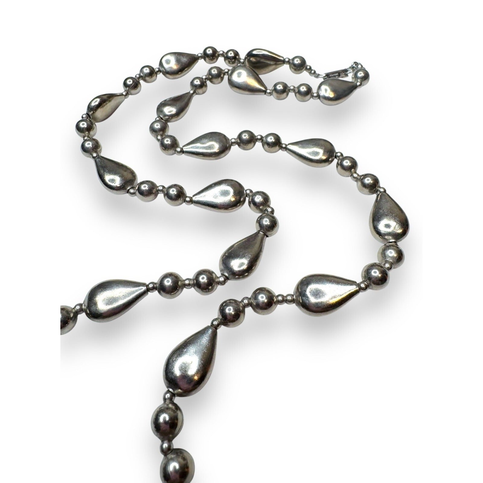 Vintage Carol Dauplaise Silver-Tone Teardrop Beaded Necklace 29"