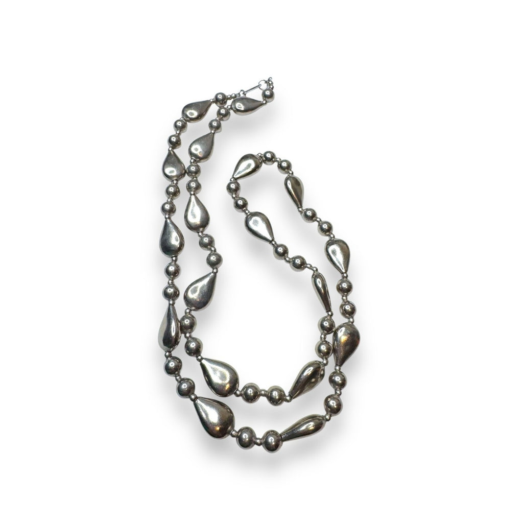 Vintage Carol Dauplaise Silver-Tone Teardrop Beaded Necklace 29"