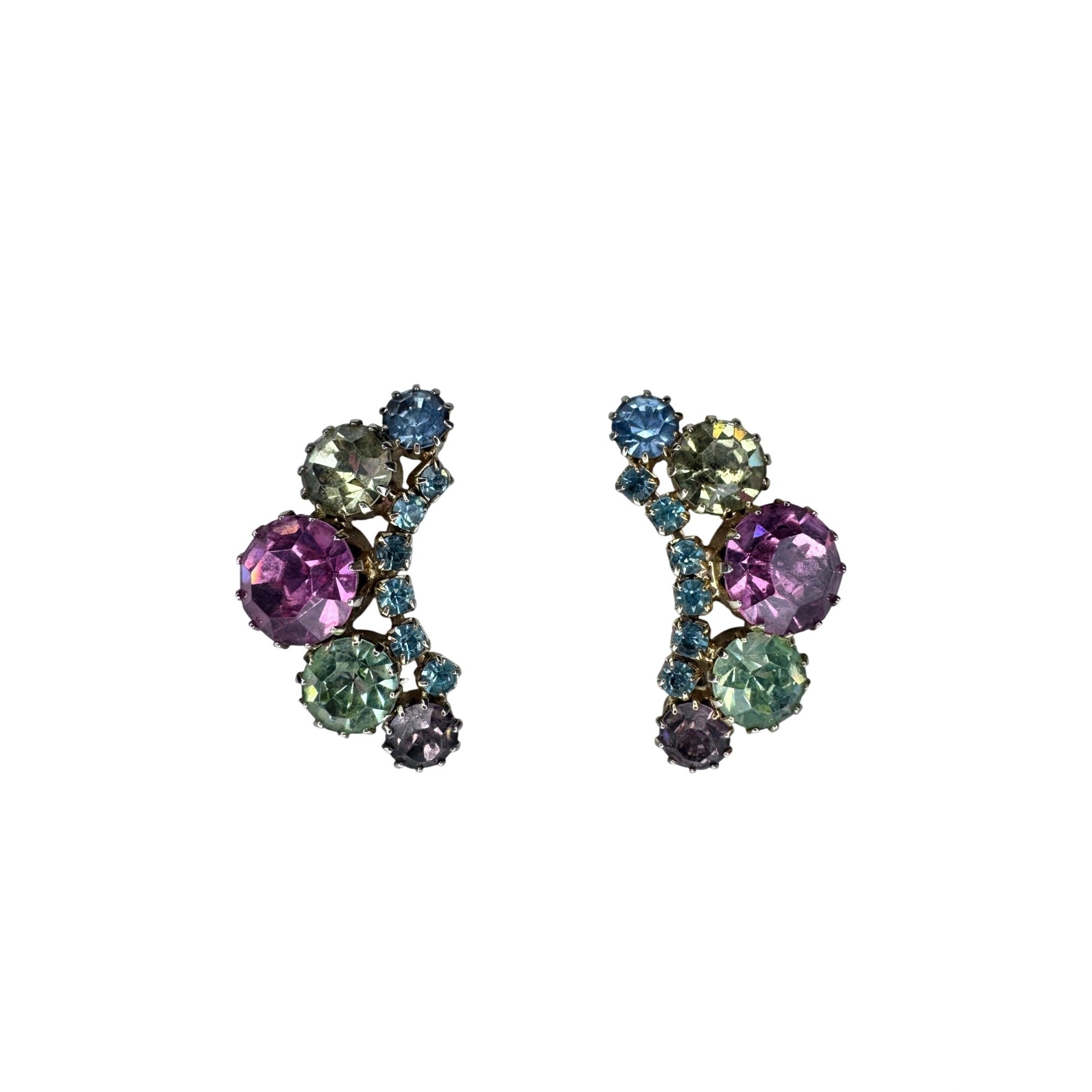 Weiss Climber Earrings Purple Green Yellow Pink Crystal Gold Vintage
