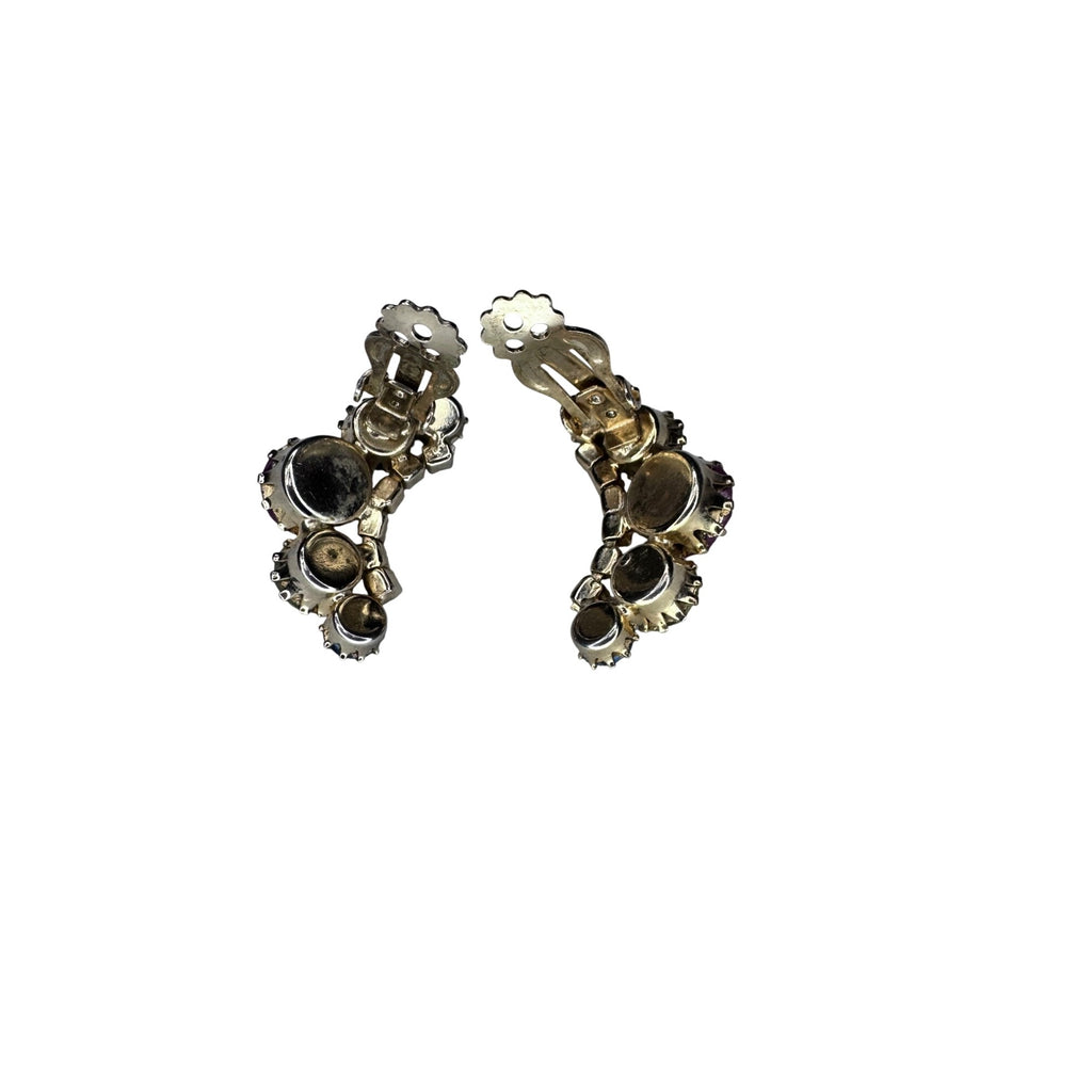 Weiss Climber Earrings Purple Green Yellow Pink Crystal Gold Vintage