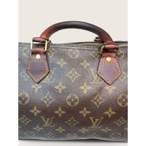Louis Vuitton Monogram Canvas Speedy 30 Handbag Tote 1980s Vintage Authenticated
