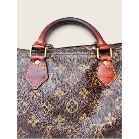 Louis Vuitton Monogram Canvas Speedy 30 Handbag Tote 1980s Vintage Authenticated
