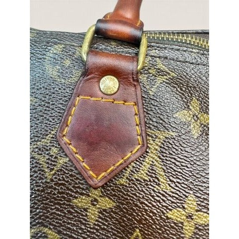 Louis Vuitton Monogram Canvas Speedy 30 Handbag Tote 1980s Vintage Authenticated